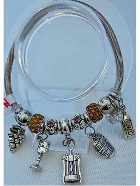 Handmade Charm Bracelet: Acrylic, Resin Beads, Metal Alloy Charms, Golden Snake